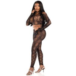 LEG AVENUE - 89373 TOP CORTO DE PITÓN Y MEDIAS SIN PIES NEGRAS - TALLA ÚNICA
