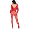LEG AVENUE - 89366 BODYSTOCKING DE LENCERÍA DE ENCAJE ROJO - TALLA ÚNICA