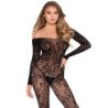LEG AVENUE - 89366 BODY DE LENCERÍA DE ENCAJE NEGRO - TALLA ÚNICA