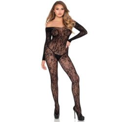 LEG AVENUE - 89366 BODYSTOCKING DE LENCERÍA DE ENCAJE NEGRO - TALLA ÚNICA