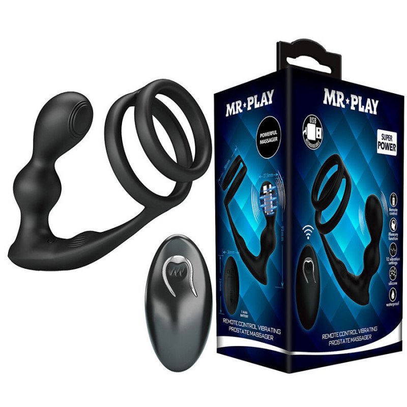 MR PLAY - Tapón anal vibrador con anillo para el pene y control remoto