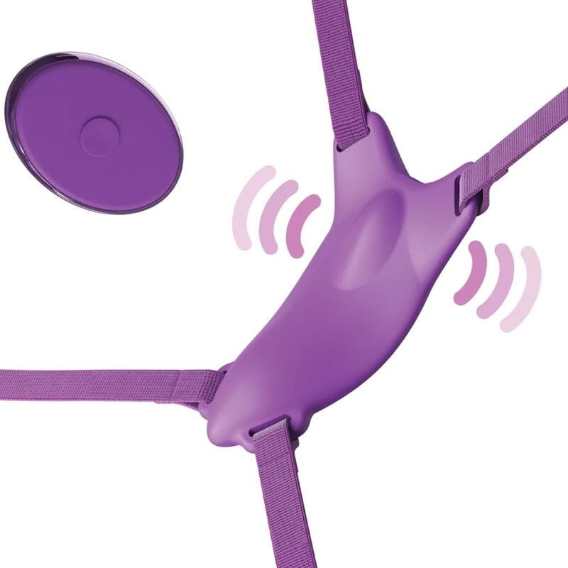 FANTASÍA PARA ELLA - ARNÉS DE MARIPOSA, VIBRADOR RECARGABLE Y CON CONTROL REMOTO, COLOR MORADO