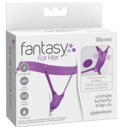 FANTASÍA PARA ELLA - ARNÉS DE MARIPOSA, VIBRADOR RECARGABLE Y CON CONTROL REMOTO, COLOR MORADO