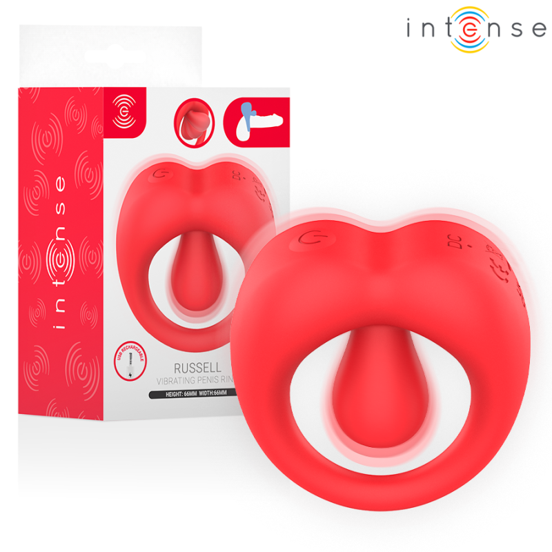 INTENSO - ANILLO VIBRATORIO PARA PENE RUSSELL CON ESTIMULACIÓN DEL CLÍTORIS ROJO