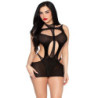 LEG AVENUE - 81680 MINIVESTIDO OPACO Y TEDDY CON ESTILO HALTER NEGRO - TALLA ÚNICA