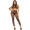 LEG AVENUE - 89372 TOP CORTO Y MALLAS SIN ENTREPIERNA NEGRAS - TALLA ÚNICA