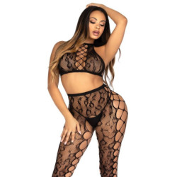 LEG AVENUE - 89372 TOP CORTO Y MALLAS SIN ENTREPIERNA NEGRAS - TALLA ÚNICA