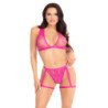 LEG AVENUE - 86148 TOP DE SUJETADOR Y BRAGUITA DE ENCAJE CON LIGUEROS ROSA - TALLA ÚNICA
