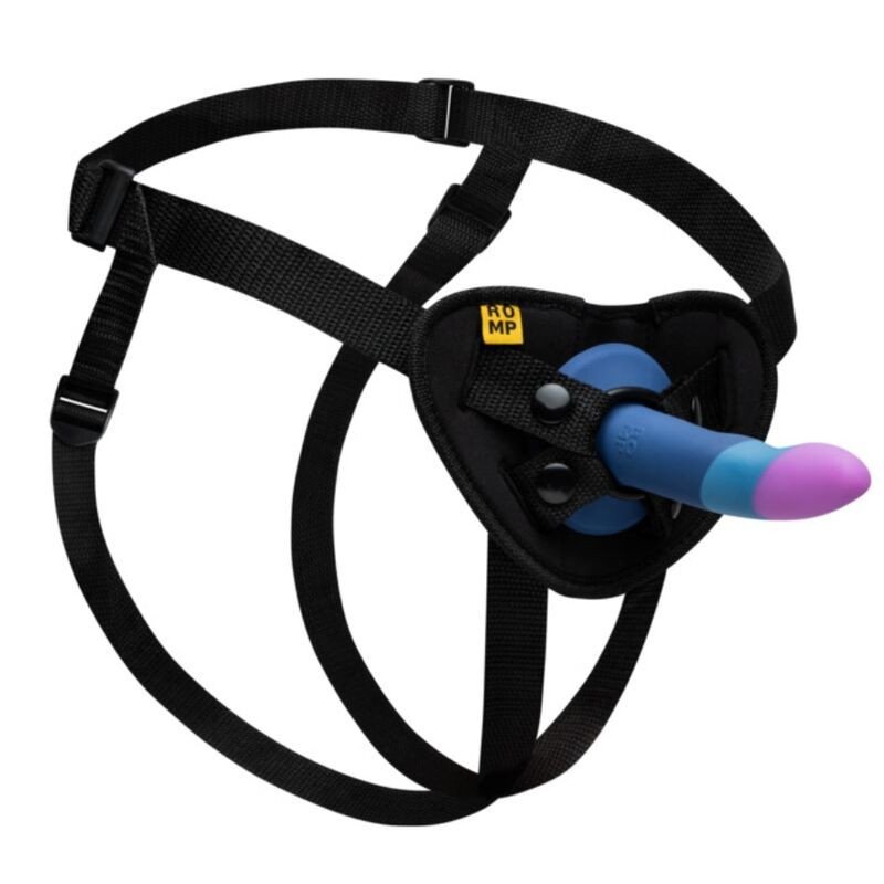 ROMP - ARNÉS PICCOLO + DILDO DE SILICONA CON VENTOSA TRICOLOR DE 14 CM