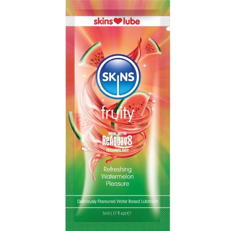 SKINS - LUBRICANTE A BASE DE AGUA CON SABOR A SANDÍA, DOSIS ÚNICA DE 5 ML