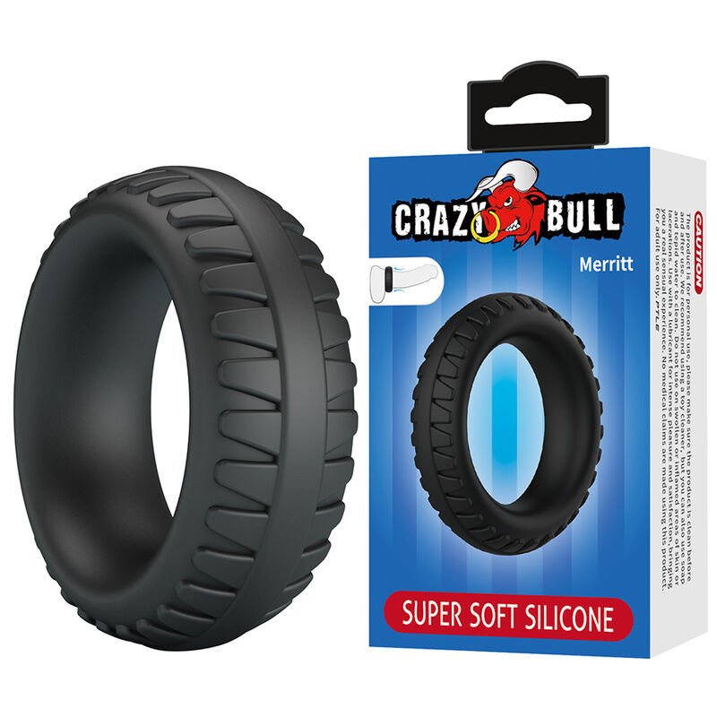 CRAZY BULL - ANILLO PARA PENE DE SILICONA TEXTURIZADA MERRITT NEGRO