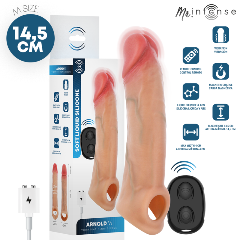 MR INTENSE - ARNOLD M VIBRADOR FUNDA DE SILICONA PARA PENE CON CONTROL REMOTO 14,5 CM -Ø- 4 CM