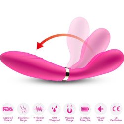 ARMONY - MASAJEADOR Y VIBRADOR EN FORMA DE Y CON DOBLE CABEZAL, COLOR FUCSIA