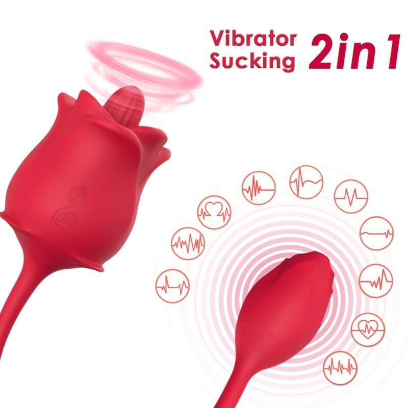 ARMONY - ESTIMULADOR Y VIBRADOR DE SUCCIÓN 2 EN 1 ROSA CON 10 MODOS Y COLA ROJA