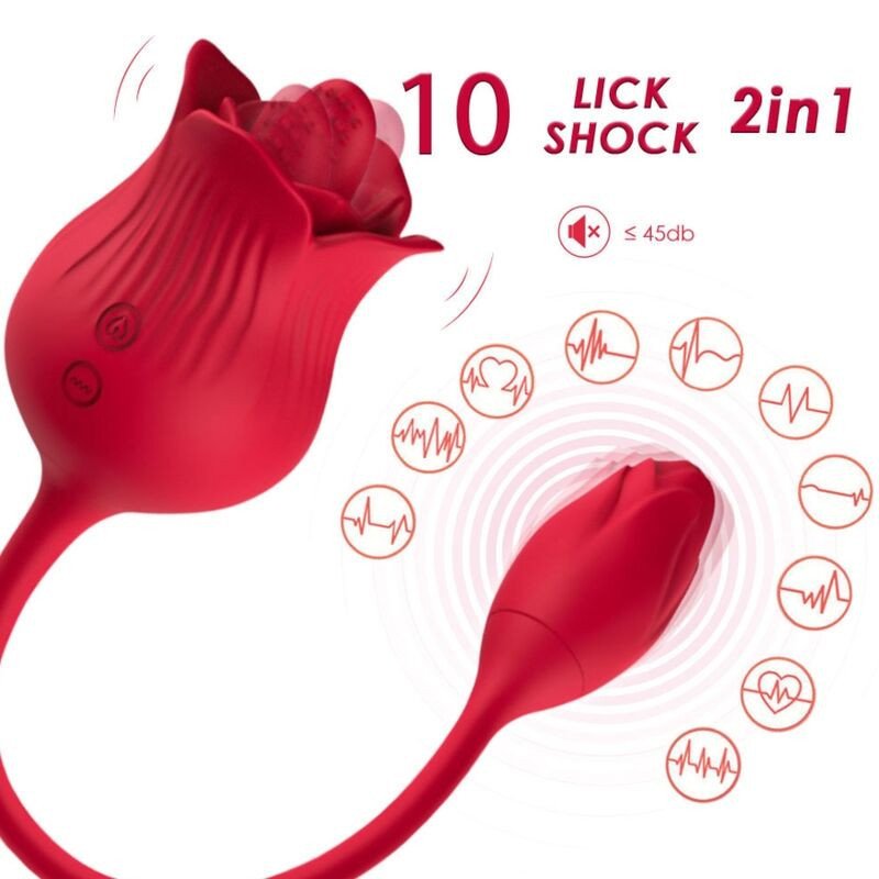 ARMONY - VIBRADOR ESTIMULADOR DE CLÍTORIS ROSA CON COLA, 10 MODOS, ROJO