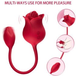 ARMONY - VIBRADOR ESTIMULADOR DE CLÍTORIS ROSA CON COLA, 10 MODOS, ROJO