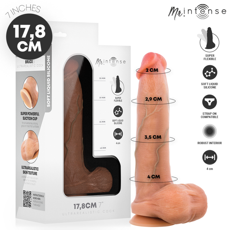 MR INTENSE - DILDO DE SILICONA BRUCE S CON TESTÍCULOS 17,8 CM -Ø- 4 CM