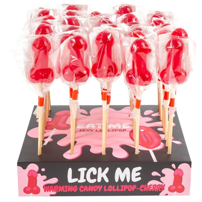 SECRETPLAY - EXHIBICIÓN DE PALITAS CON FORMA DE PENE DE CARAMELO DE CEREZA CON EFECTO PICANTE (40 UNIDADES)