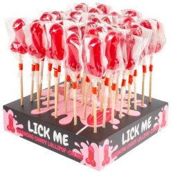 SECRETPLAY - EXHIBICIÓN DE PALITAS CON FORMA DE PENE DE CARAMELO DE CEREZA CON EFECTO PICANTE (40 UNIDADES)