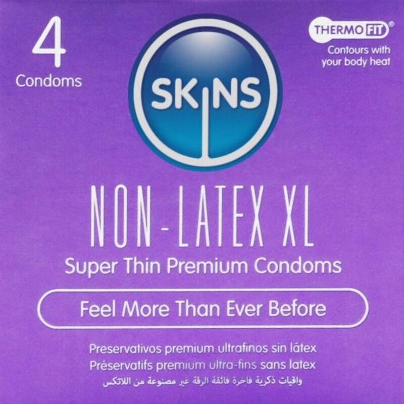 SKINS - PRESERVATIVOS SIN LÁTEX, PAQUETE XL DE 4