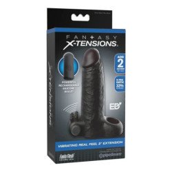 FANTASY X-TENSIONS - FUNDA EXTENSORA DE PENE VIBRATORIA DE 5 CM CON SENSACIÓN REAL, COLOR NEGRO