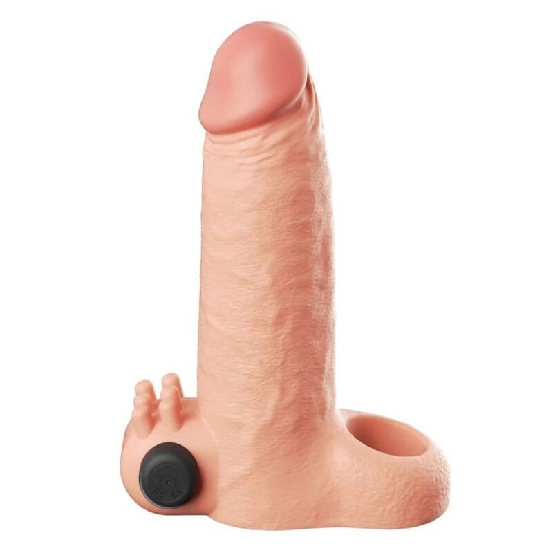 FANTASY X-TENSIONS - FUNDA EXTENSORA DE PENE VIBRADORA DE 5 CM CON SENSACIÓN REAL, COLOR BEIGE