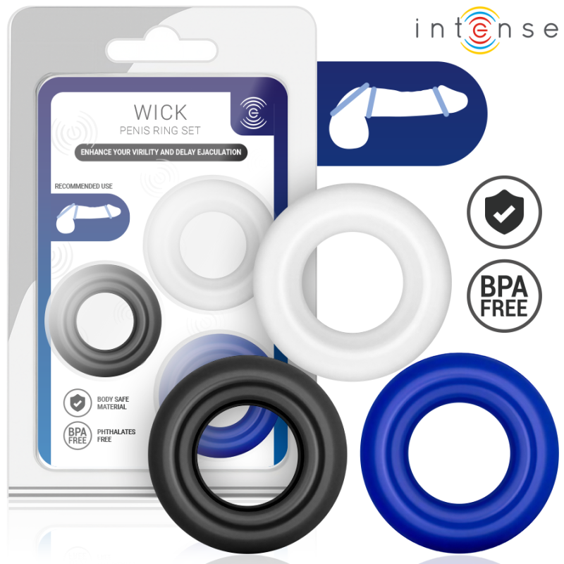 INTENSO - JUEGO DE 3 ANILLOS PARA PENE DE WICK, VARIOS COLORES