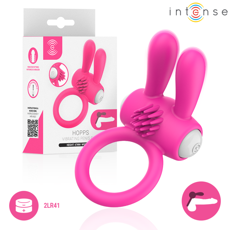 INTENSE - ANILLO VIBRATORIO PARA PENE HOPPS CON ESTIMULACIÓN CLITORAL ROSA
