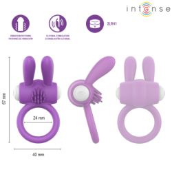 INTENSE - ANILLO VIBRATORIO PARA PENE HOPPS CON ESTIMULACIÓN CLITORAL MORADO