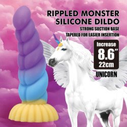 POWER MONSTERS - DILDO DE SILICONA DE FANTASÍA TRICOLOR DE UNICORNIO 22 CM Ø 5 CM