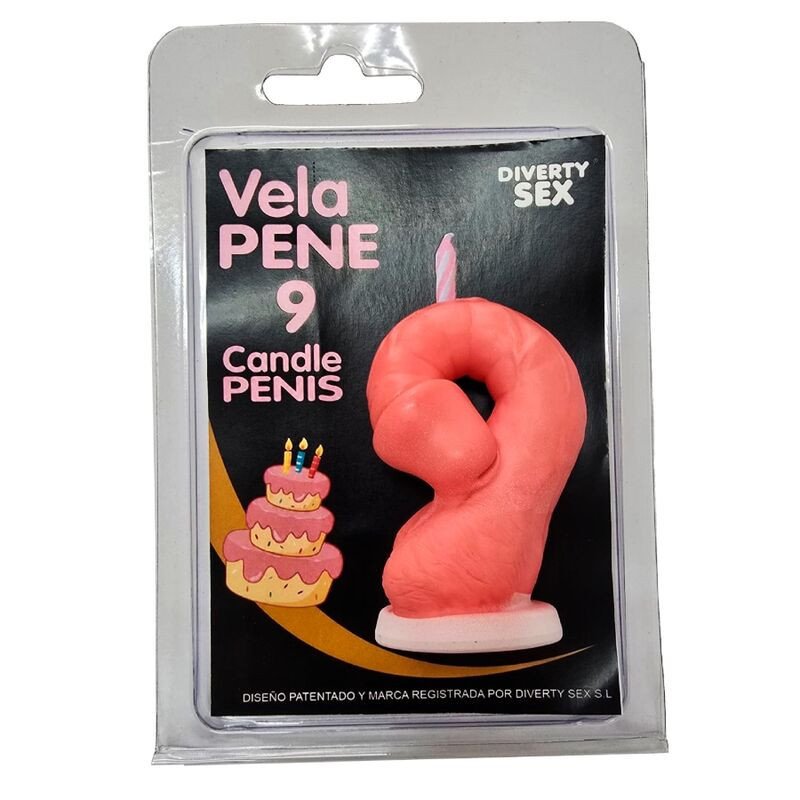 DIABLO PICANTE - VELA CON FORMA DE PENE CON LA FORMA DEL NÚMERO 9, COLOR ROSA