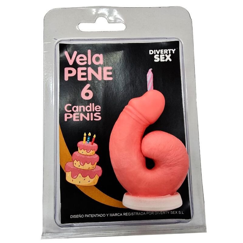 DIABLO PICANTE - VELA CON FORMA DE PENE CON FORMA DEL NÚMERO 6, COLOR ROSA