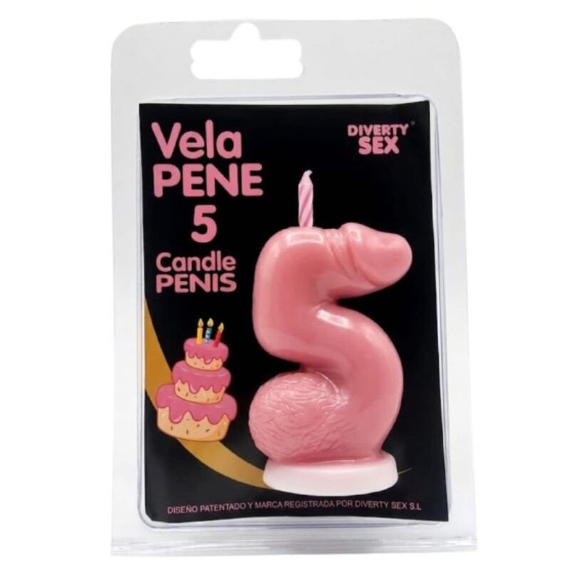 DIABLO PICANTE - VELA CON FORMA DE PENE EN EL NÚMERO 5, COLOR ROSA