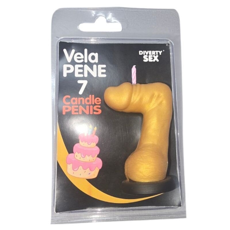 DIABLO PICANTE - VELA CON FORMA DE PENE CON EL NÚMERO 7, COLOR DORADO