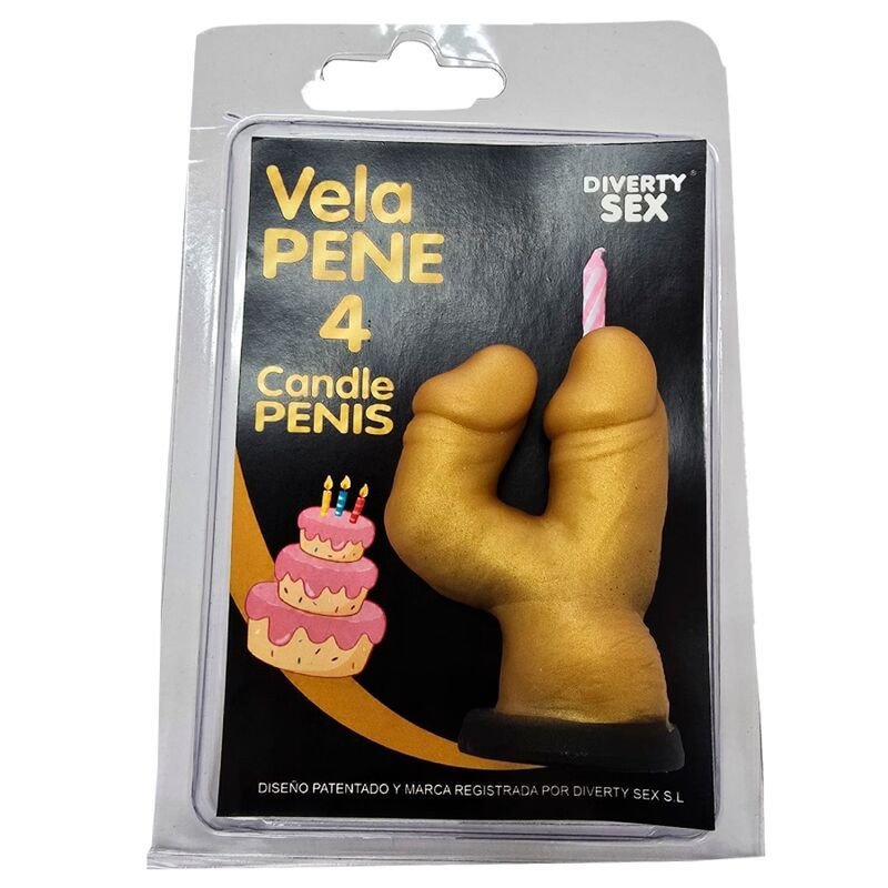DIABLO PICANTE - VELA CON FORMA DE PENE EN FORMA DEL NÚMERO 4, COLOR DORADO