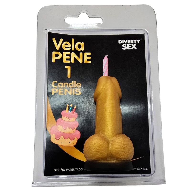 DIABLO PICANTE - VELA CON FORMA DE PENE CON LA FORMA DEL NÚMERO 1, COLOR DORADO