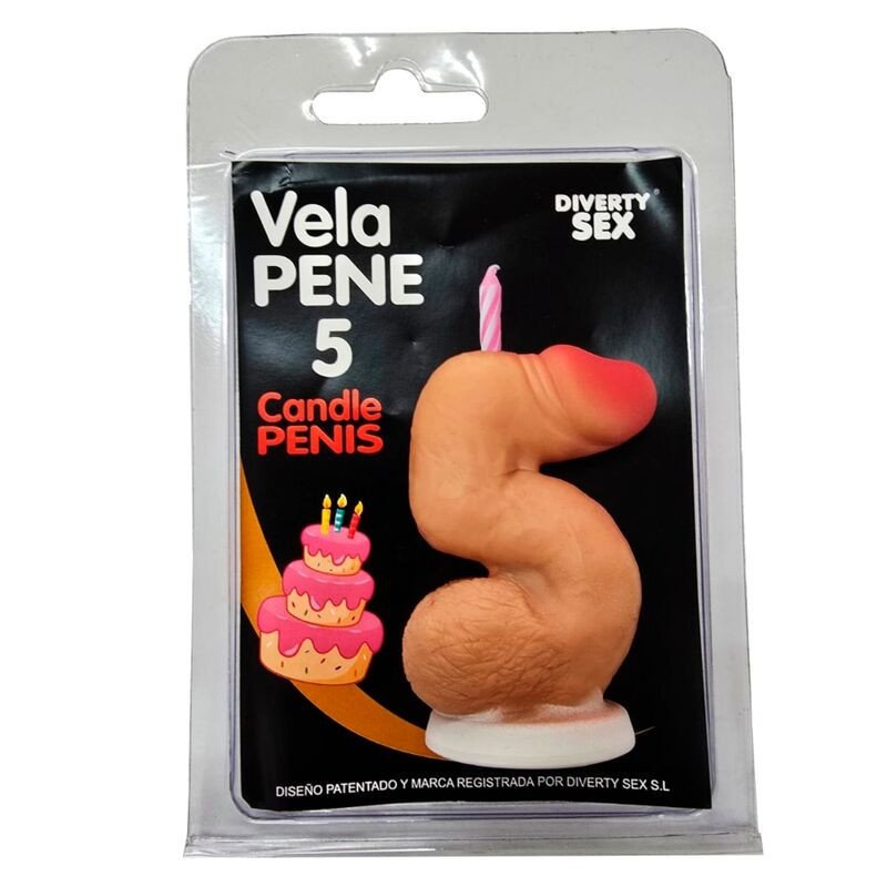 DIABLO PICANTE - VELA CON FORMA DE PENE CON LA FORMA DEL NÚMERO 5 COLOR CARNE