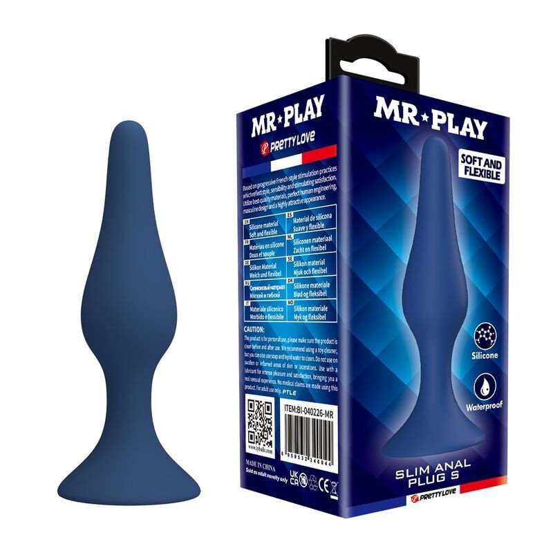 MR PLAY - TAPÓN ANAL DE SILICONA AZUL DELGADO TALLA S