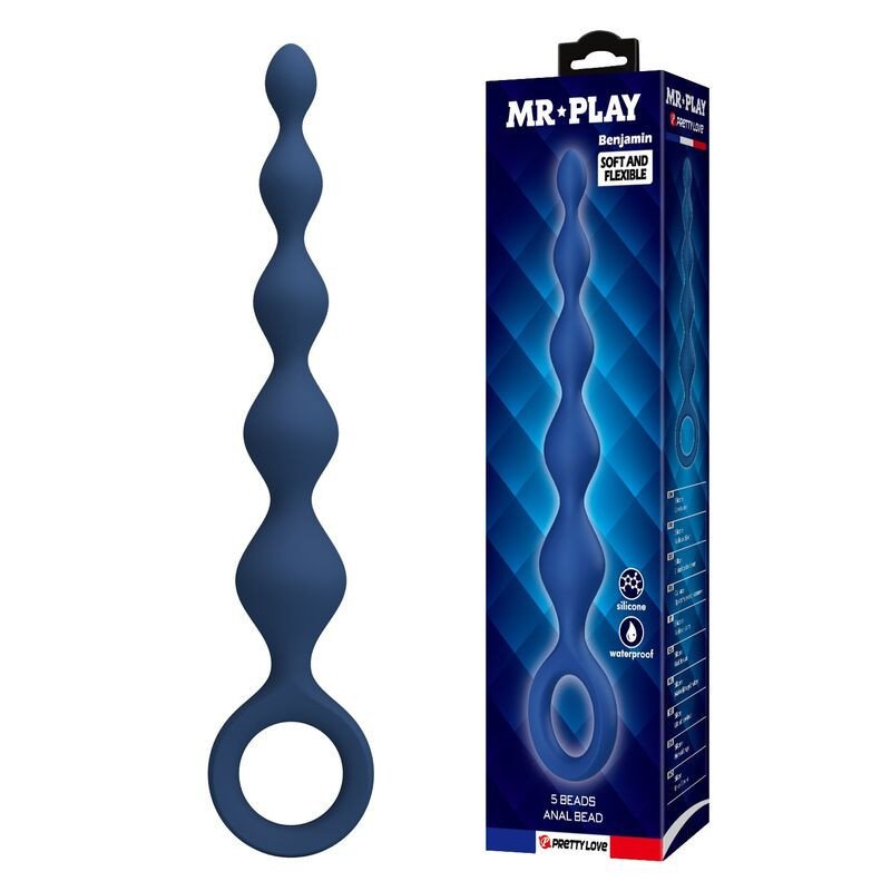 MR PLAY - PERLAS ANALES DE SILICONA AZUL Y TAPÓN ANAL 20,4 CM