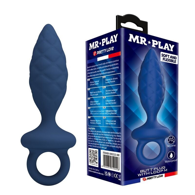 MR PLAY - TAPÓN ANAL TEXTURIZADO CON ANILLO AZUL M