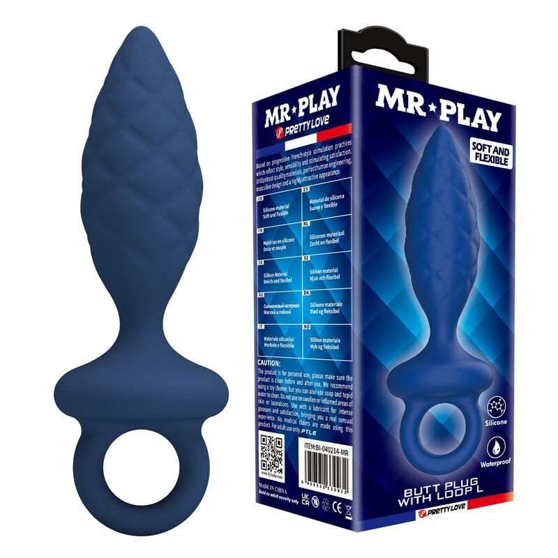 MR PLAY - TAPÓN ANAL TEXTURIZADO CON ANILLO AZUL L