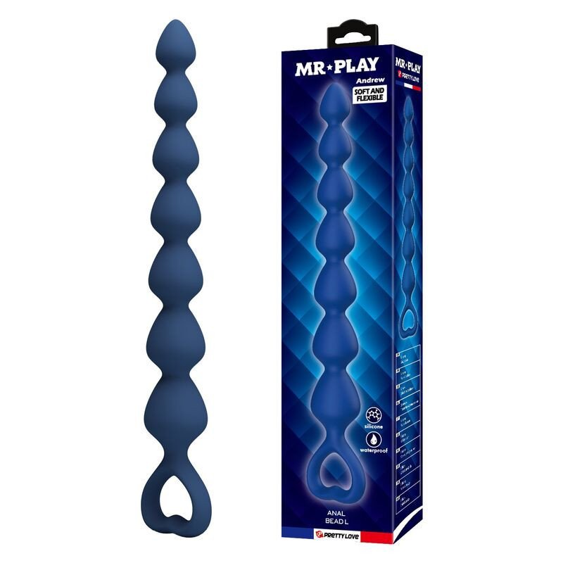 MR PLAY - PERLAS ANALES DE SILICONA AZUL Y TAPÓN ANAL 26,7 CM