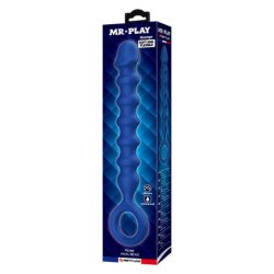 MR PLAY - PERLAS ANALES DE SILICONA AZUL Y TAPÓN ANAL -Ø- 3,4 CM - 28,5 CM