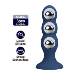MR PLAY - TAPÓN ANAL CON BOLAS METÁLICAS Y VENTOSA AZUL