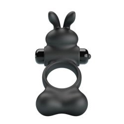 PRETTY LOVE - ANILLO VIBRATORIO PARA PENE CON ESTIMULADOR DE CONEJO, 10 FUNCIONES, NEGRO