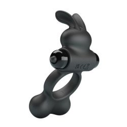 PRETTY LOVE - ANILLO VIBRATORIO PARA PENE CON ESTIMULADOR DE CONEJO, 10 FUNCIONES, NEGRO