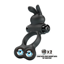 PRETTY LOVE - ANILLO VIBRATORIO PARA PENE CON ESTIMULADOR DE CONEJO, 10 FUNCIONES, NEGRO