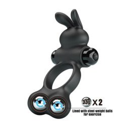 PRETTY LOVE - ANILLO VIBRATORIO PARA PENE CON ESTIMULADOR DE CONEJO, 10 FUNCIONES, NEGRO