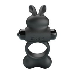 PRETTY LOVE - ANILLO VIBRATORIO PARA PENE CON ESTIMULADOR DE CONEJO, 10 FUNCIONES, NEGRO