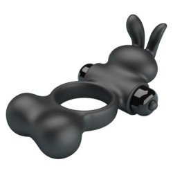 PRETTY LOVE - ANILLO VIBRATORIO PARA PENE CON ESTIMULADOR DE CONEJO, 10 FUNCIONES, NEGRO